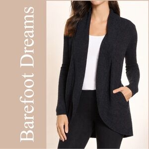 Barefoot Dreams CozyChic Lite Circle Cardigan Black XS/S Luxe Drape Open Front
